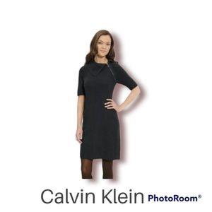 NWOT Calvin Klein Black Short Sleeve Sweater Dress with Zipper
